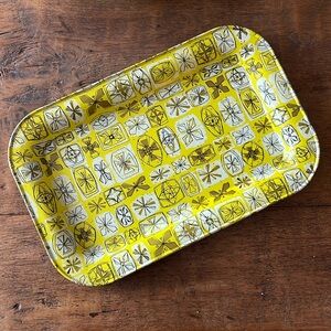 3 Mid-Century Modern Yellow Metal Trays 14”x9”